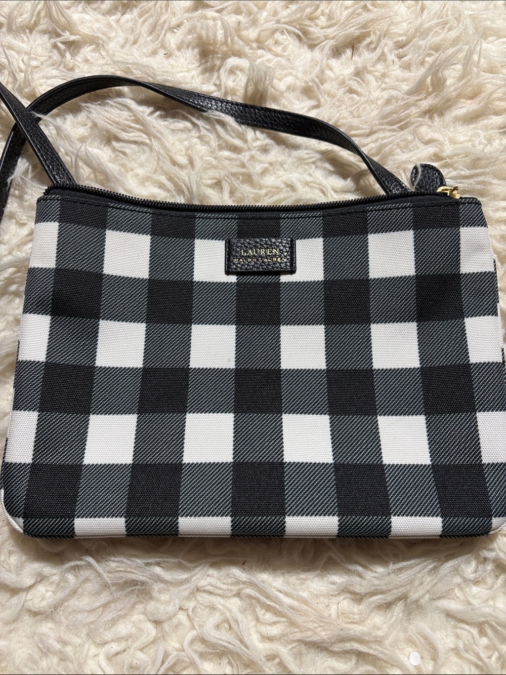 Lauren Ralph Lauren Black & White Gingham Crossbody Purse